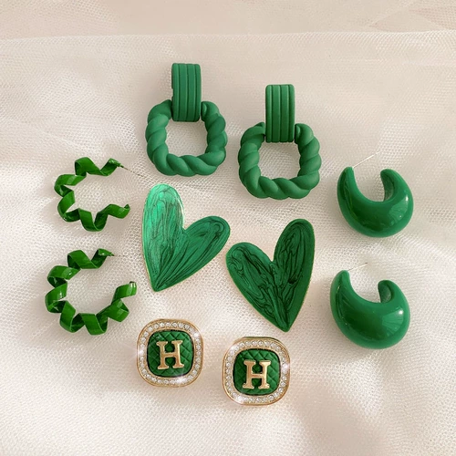 Ретро зеленые небольшие дизайнерские серьги, французский ретро стиль, широкая цветовая палитра, легкий роскошный стиль, изысканный стиль, серебро 925 пробы