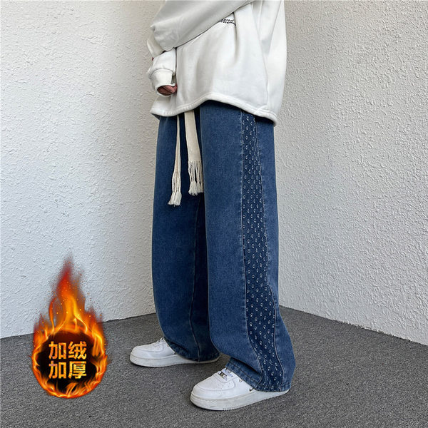 Tide, ретро флисовые джинсы с начесом, прямые свободные джинсы, штаны