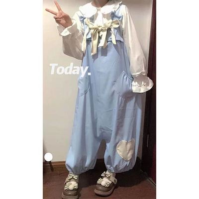taobao agent Original cute radish flower bud pants contrasting big bow bullish belt belt belt strap pants suspended pants, student female female