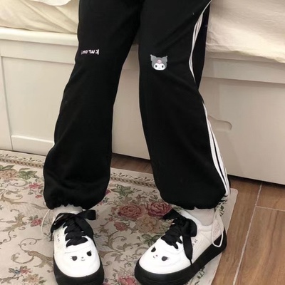 taobao agent Summer Kuromi splicing Japanese cute casual soft girl trousers loose and versatile wide -legged foot exercise Harem girl