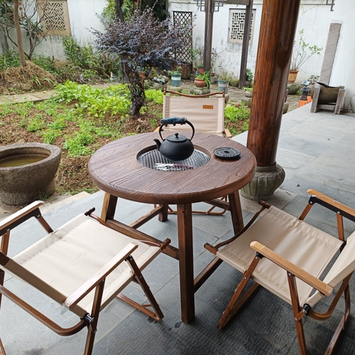 Laocoma Wrough Wouring Teable в домашней комнате Полный комплект круглого деревянного стола китайский двор на открытом воздухе.