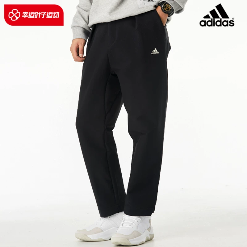 Adidas, летние черные casual брюки, свободный прямой крой