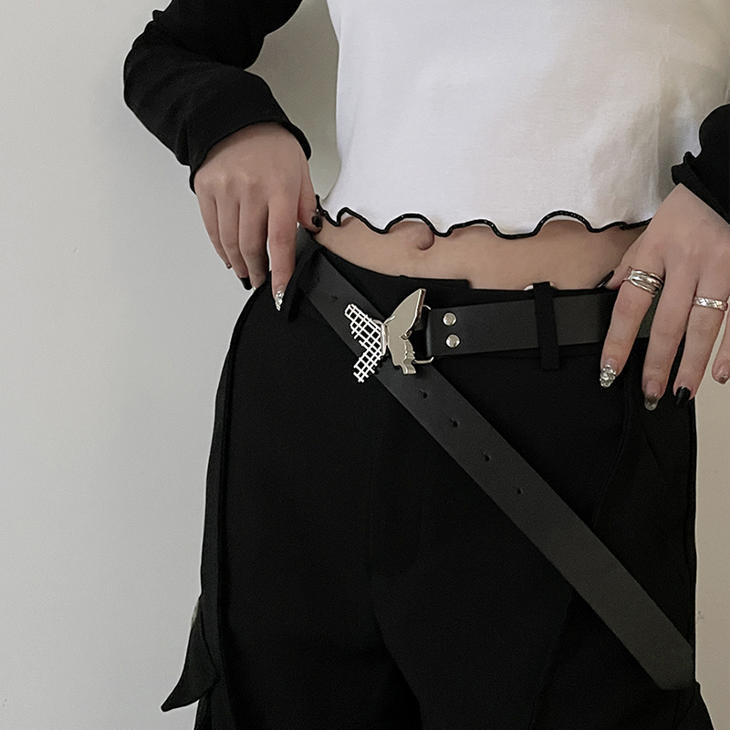 Gürtel Damen New Trim Butterfly Schwarz Vielseitiger Gürtel Jeansgürtel_voghion.com