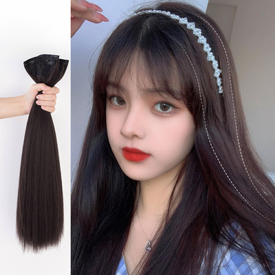 taobao agent Wig female long hair three -piece hair, simulation, invisible hairless hair, hair volume fluffy hair wig