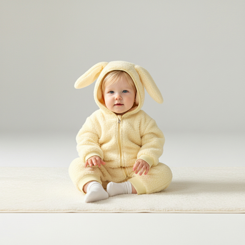 小猪大卫ins风可爱耳朵连体衣秋冬毛绒婴幼儿爬服保暖居家外出服