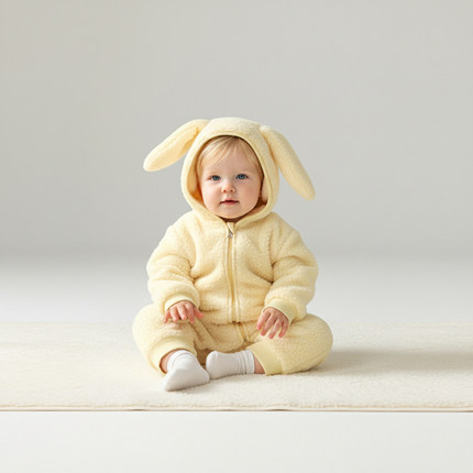 小猪大卫ins风可爱耳朵连体衣秋冬毛绒婴幼儿爬服保暖居家外出服