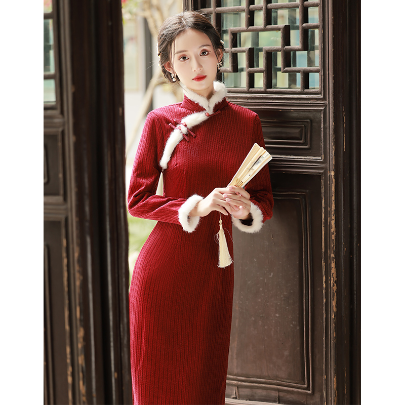  Burgundy cheongsam+2XL  