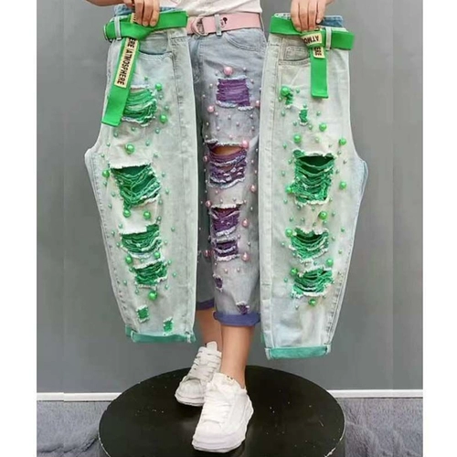 Брендовые джинсы из жемчуга, штаны, 2022, по фигуре