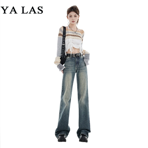 Джинсы, осенние дизайнерские штаны, в американском стиле, тренд сезона, по фигуре, свободный прямой крой