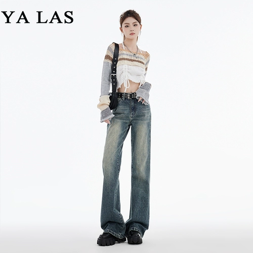 Джинсы, осенние дизайнерские штаны, в американском стиле, тренд сезона, по фигуре, свободный прямой крой