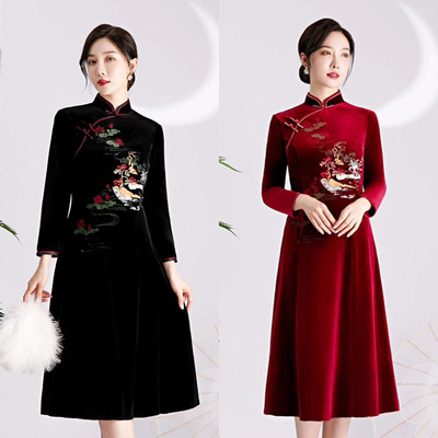 taobao agent Long autumn summer retro cheongsam, mid-length