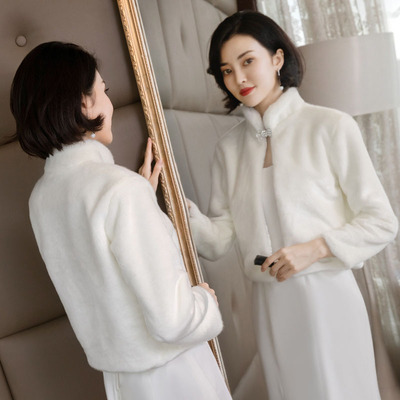 taobao agent Winter jacket for bride, keep warm evening dress, long sleeve