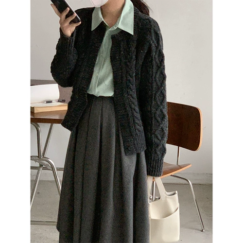 Spot Maronnie Shengtai мороженое на заказ лацкай длинная -рубашка снежинки снежинки маленький поворот кардиган свитер кардиган