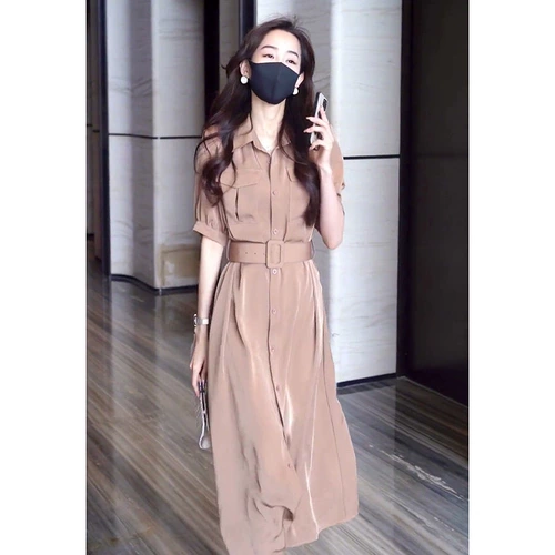 Приталенная рубашка, летнее платье, длинная юбка, французский стиль, по фигуре