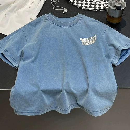 Летняя легкая и тонкая футболка с коротким рукавом для мальчиков, круглый воротник