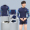 0536-1 navy blue long sleeved shorts+swimming goggles set