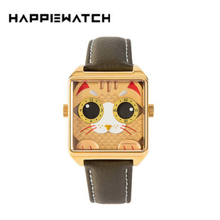 HappyWatch 新しい Jinji 猫スクエアクォーツ時計ニッチライト高級トレンディな時計誕生日ギフト