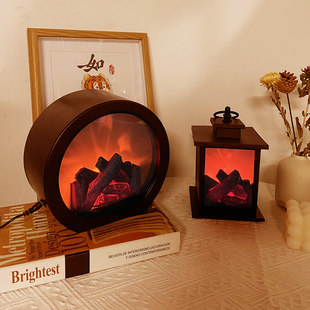 夜の光中国風の暖炉テーブルランプレトロな装飾デスクトップクリエイティブ炎ランプ雰囲気ランプ装飾品誕生日ギフト