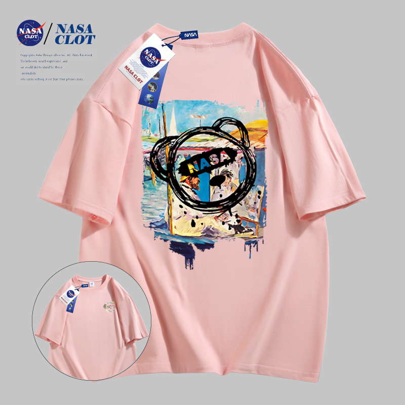 NASA联名2024夏季新款卡通印花男女同款短袖纯棉情侣T恤02