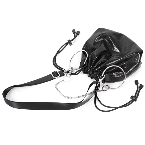 Металлическая сумка через плечо, кольцо, цепь, сумка на одно плечо, мешочек, на цепочке, на шнурках