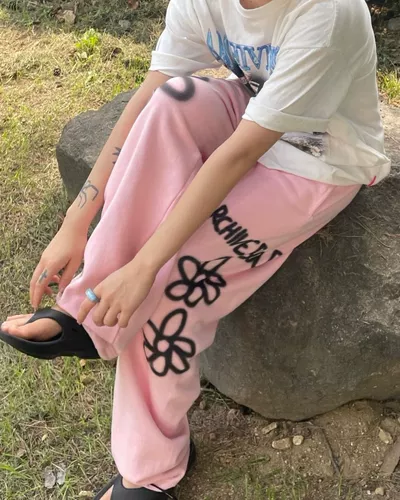 Розовые осенние штаны в стиле хип-хоп, свободный прямой крой