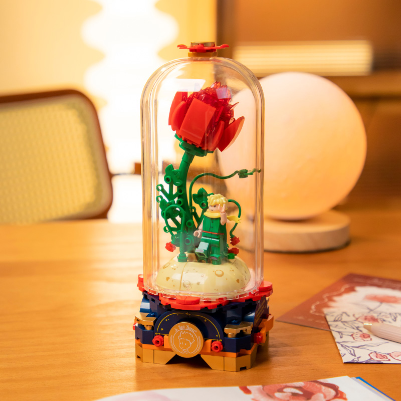 【520礼物】拼奇小王子积木永恒玫瑰防尘罩办公室摆件玩具积木