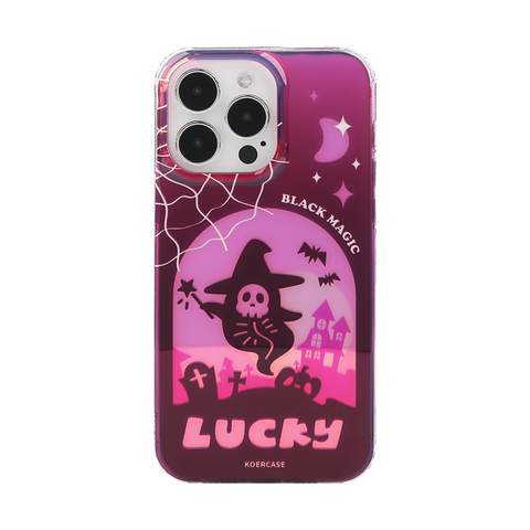 KOERCASE Witch Halloween Plus/Pro/Max – 16, 15, 14 Pink Laser Gradient Drawing Illustration Cute Cartoon Illustration Niche
