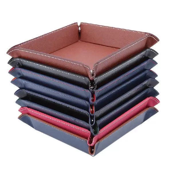 Creative PU Leather Valet Trinket Folding Tray Collapsible