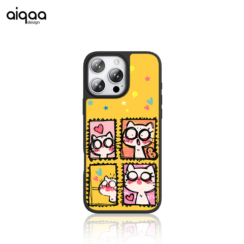 Funny Animal Cartoon Cat Illustration Hearts Stars Pattern Synthetic Leather – Pro/Plus/Max/Air – 17, 16, 15, 14, 13, 12