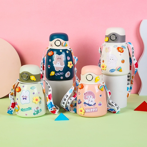 Милый высококачественный детский термос из нержавеющей стали со стаканом подходит для мужчин и женщин, мультяшные маленькие портативные подтяжки, стакан, простой и элегантный дизайн