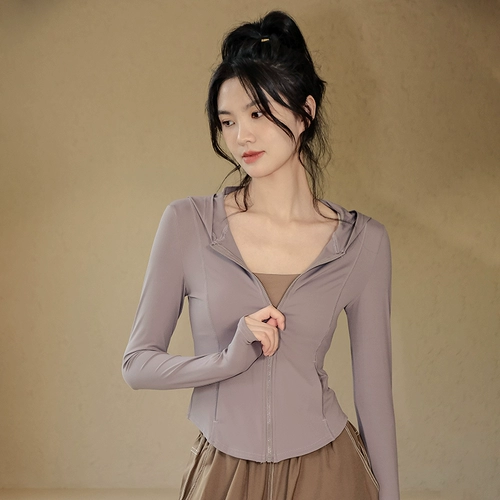 Одежда для йоги, демисезонная куртка, кардиган с молнией с капюшоном для тренировок для спортзала, облегающий крой, для бега