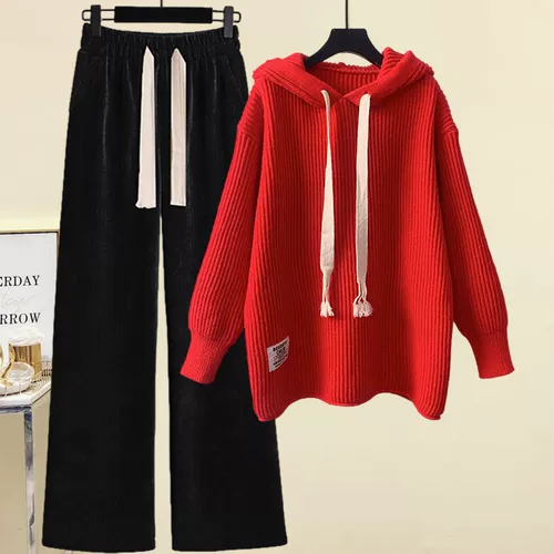 Осенний комплект, модное трикотажное платье, толстовка с капюшоном, большой размер, городской стиль, коллекция 2022