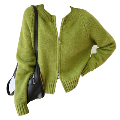 taobao agent Retro sweater with zipper, colored jacket, short woolen cardigan