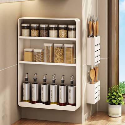 [厨房调料置物架免打孔壁挂墙上调味品收纳架子多层家用轻奢储物架]