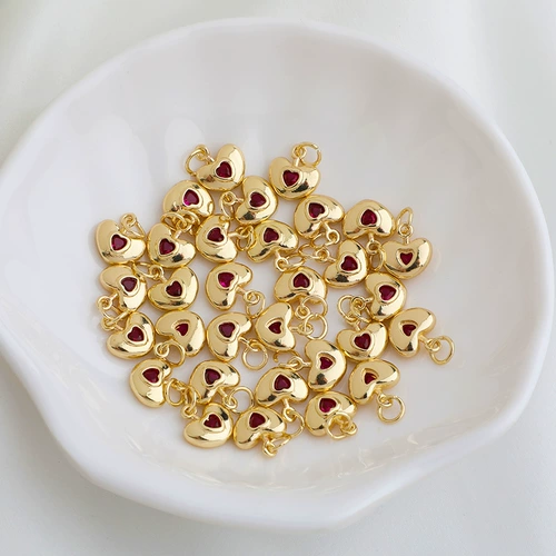 Серьги в форме сердца, модные аксессуары, красный аксессуар, цирконий, подвеска ручной работы, 14 карат, золотой цвет