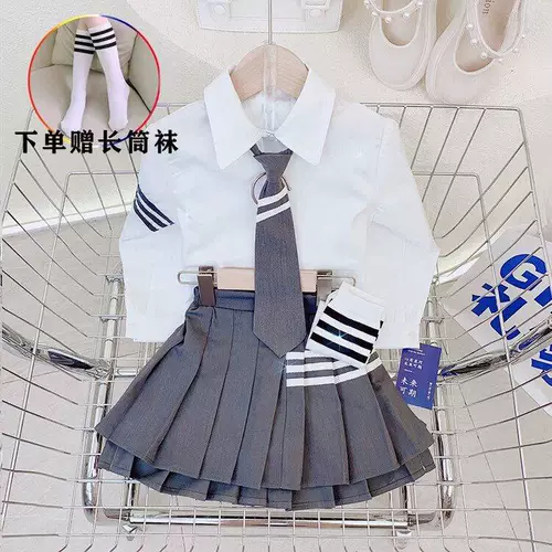 Осенний комплект, детская студенческая юбка в складку, 4 предмета, в корейском стиле, в западном стиле