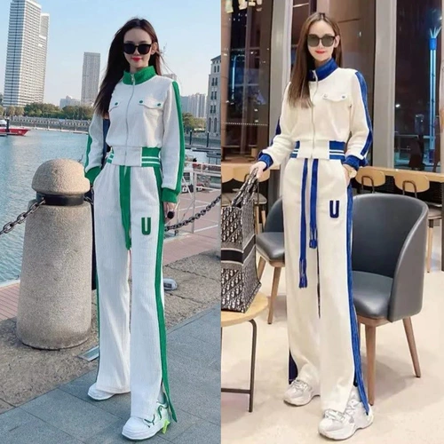 Осенний комплект для отдыха, спортивный костюм, европейский стиль, коллекция 2023, премиум класс, яркий броский стиль, по фигуре