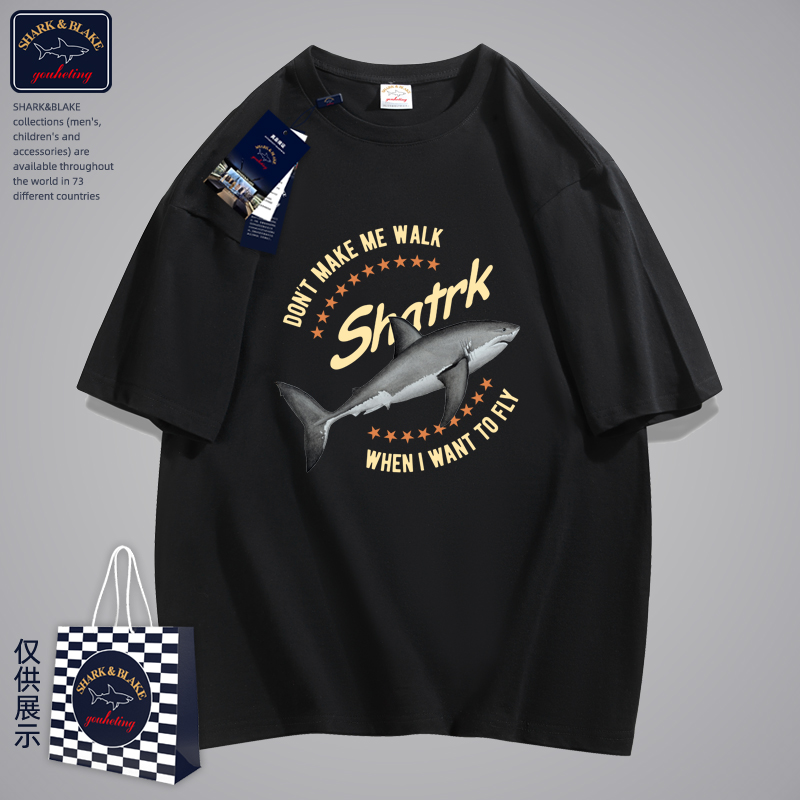 SHARKBLAKE联名款2024年夏季新款印花情侣同款短袖T恤ins