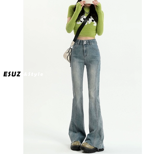 Ретро летние джинсы, штаны, мегафон, в американском стиле, высокая талия, коллекция 2023, в обтяжку, по фигуре