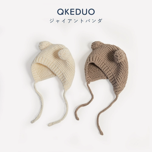 Милая детская удерживающая тепло вязаная шапка с капюшоном, шерстяной детский ремень, с медвежатами