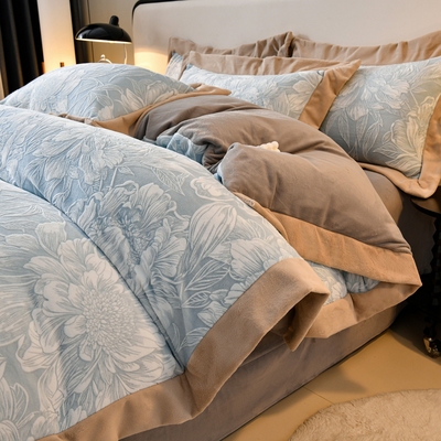 玉芙妮A类母婴级高克重恒温保暖雕花牛奶绒云暖绒 透气保暖四件套