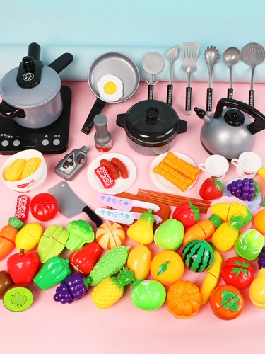 Детская семейная реалистичная кухня, фруктовая игрушка для мальчиков, кухонная утварь, комплект