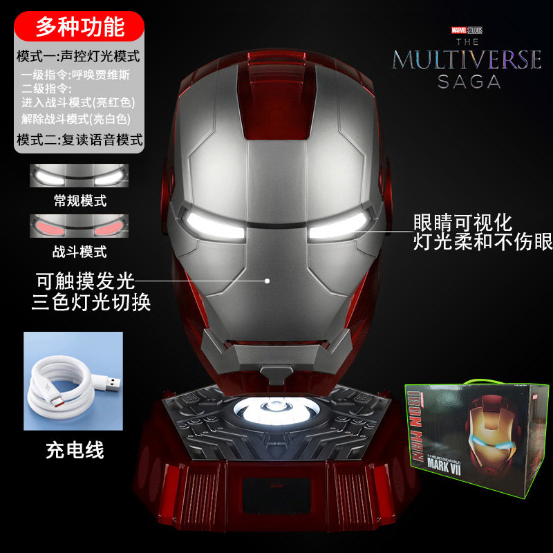 MK5 electric Jarvis Iron Man voice controlled helmet, children's deformable new mask, automatic opening and closing for boys (1627207:33517973771:color classification:Luxury Gift Box Edition Rechargeable Platinum Iron Man Helmet (Voice Controlled Lightin