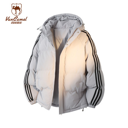 VANCAMEL西域骆驼美式条纹连帽棉服男女冬季加厚保暖宽松休闲棉衣