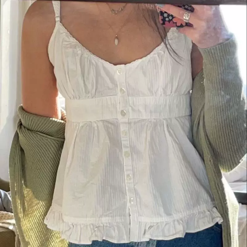 Топ Maemukilabe Fairy Coquette Milkmaid Y2K, белый кружевной, размеры S–L