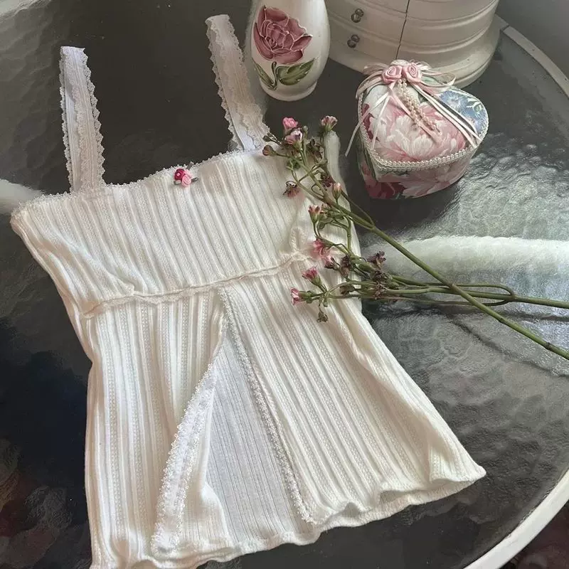 Топ Maemukilabe Fairy Coquette Milkmaid Y2K, белый кружевной, размеры S–L