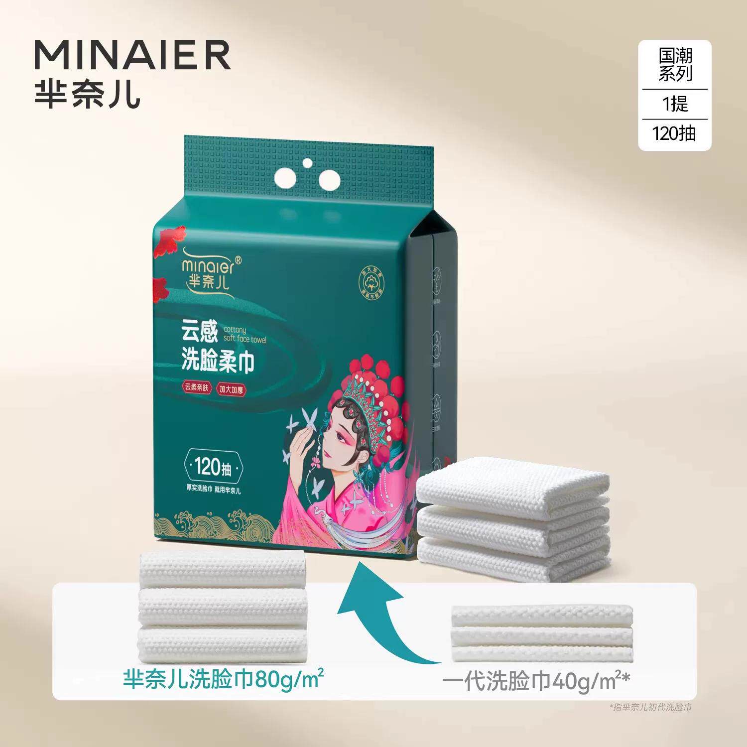 8.9~芈奈儿壁挂一次性加大加厚洗脸巾120抽