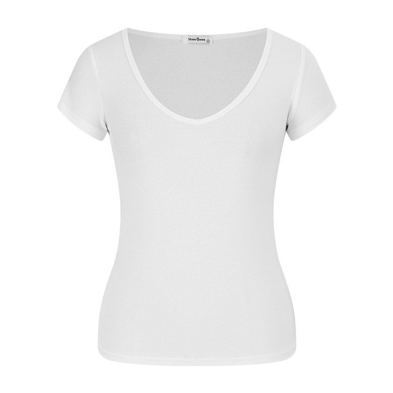 Summer dopamine green V-neck slim-fit T-shirt, regular-shoulder cut for an elegant, slimming look, versatile and fresh