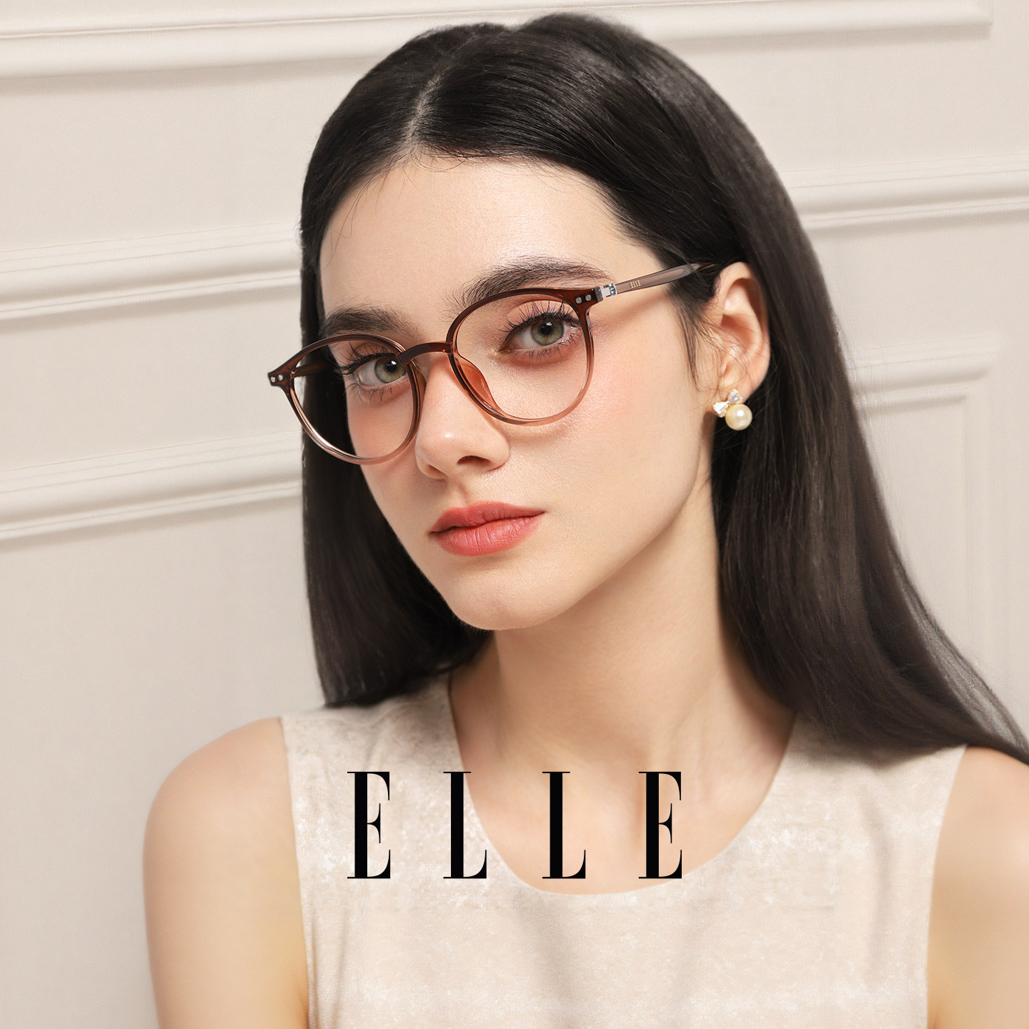 ELLE近视眼镜框女高级感可配度数蔡司镜片防蓝光显白冷茶色6002