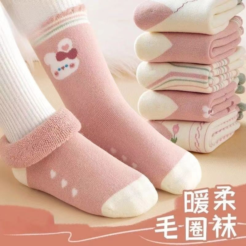 儿童袜子秋冬女童中筒袜加厚毛圈袜女孩宝宝秋款中筒袜童袜